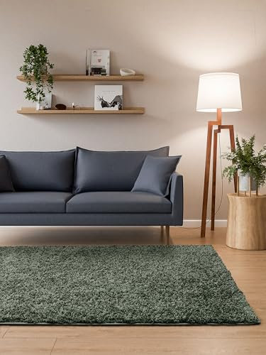 Interiyou Alfombra Pelo Largo Sofia - 60x120 cm Verde Claro - Esponjosa y Lisa - Lavable y Antideslizante - Textura Larga Suave