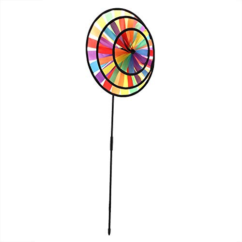 Flower Windmill, Rainbow Triple Wheel Windmill Whirligig Kids Toy, Inspire Imagination, Playful Decor