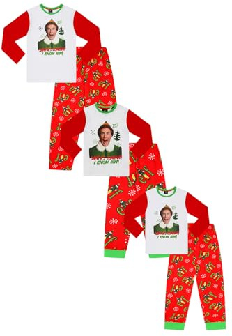 Elf Santa's Coming! Matching Family Christmas Pyjama Set Buddy the Xmas Mens Womens Boys Girls Pjs (Large) Red