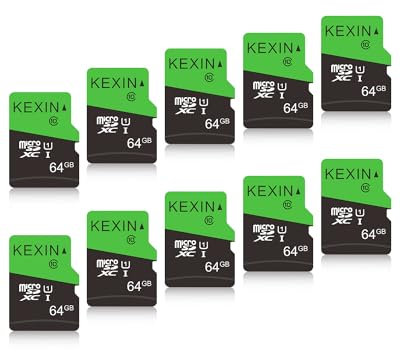 KEXIN Micro SD 64 GB, Scheda Micro SD 64GB Scheda di Memoria microSDXC con Adattatore, U1, C10 Microsd Card Confezione da 10 per Telefono, Videocamera, Switch, Tablet
