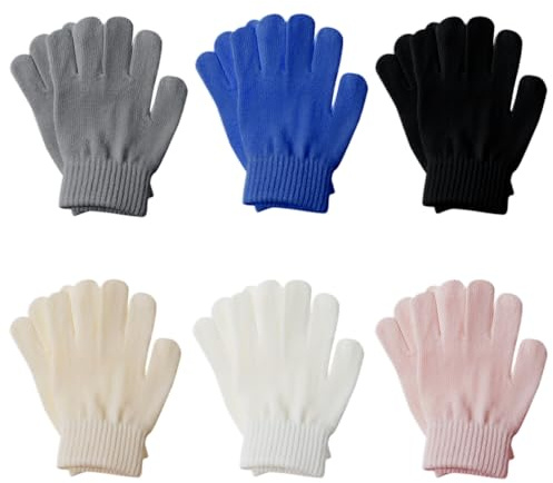 ZOCONE 6 Paires Gants Tricotés Enfant Chauds Extensibles Magiques Gants, Mitaines pour garçons ou Filles pour Sports de Plein air, Cyclisme, 5 à 10 Ans (A)