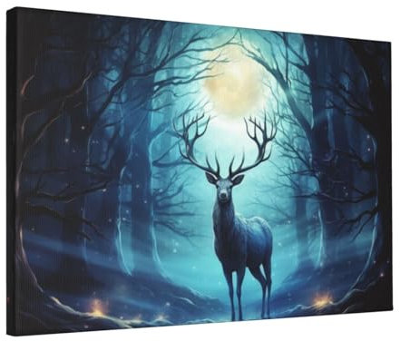 LPSRTWE Leinwanddrucke, Mondlicht, Hirsch, Wandkunst, HD-Druck, Poster, Wandbehang für Schlafzimmer, Bild, Gemälde für Büro, Kunstwerk, Leinwandbilder für Wohnzimmer, Kunst, Wanddekoration, 30,5 x