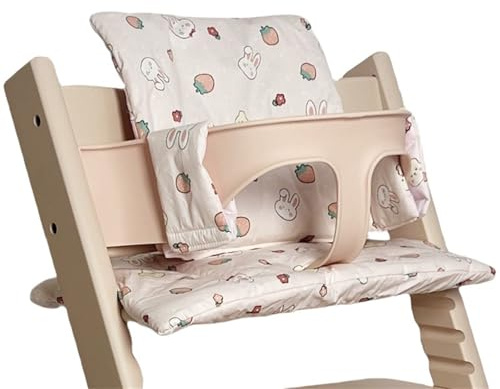 Chickwin Hochstuhl Sitzkissen 2-Teilig, Hochstuhl Kissen Universal Hochstuhl Kissen Abwaschbar Rutschfest für Ähnliche Treppenhochstühle (Erdbeere,43 * 33cm)