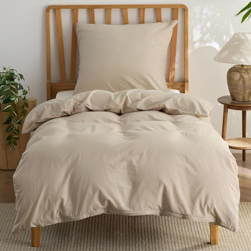 BEDSURE Bettwäsche 135x200 Baumwolle 2teilig -Hazeltaupe, 1 Kissen 80x80 cm | 100%Baumwolle Bettwäsche Set mit Reißverschluss, 1 Bettbezug+1 Kissen, Gewaschene Leinenoptik, Atmungsaktiv & Weich, Oeko-TEX