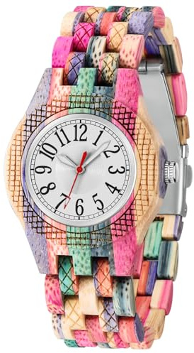 Tiong Damen Holzuhr Analog Quarz Armbanduhr mit Holzarmband, Elegante Holz Uhr für Frauen, Leichte Quarzuhr als Geschenk für Frauen