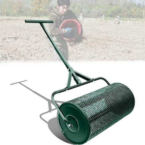Spandiconcime per prato e giardino - Spandiconcime per prato e giardino con chiavistelli laterali migliorati e asta di supporto, spandiconcime a spinta in rete metallica rivestita per letame, terri