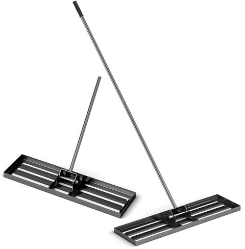 TANGZON 30/36/42” x 10” Lawn Leveling Rake, Heavy Duty Metal Lawn Leveler with 77” Ergonomic Long Handle, Lawn Level Tool Landscape Rake for Garden Courtyard Grass Golf Course(36 x 10, Black)