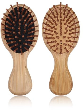 2 Pcs Bamboo Hair Brush,Hairbrushes for Women,Mini,Travel,Small,Kids,Handbag,Paddle Detangling Portable Scalp Massage Comb Tangle Detangle Add Shine for Thick Thin Curly Dry Growth,Massager for Girls
