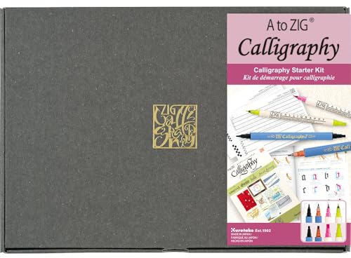 Kuretake A to ZIG Calligraphy Starter Kit, Calligraphy pens, with practice note and handbook, for bigginer, Made in Japan