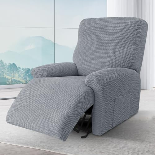 Ruioomeep 4 delar, allt inclusive-fåtöljskydd, fåtöljskydd för relaxfåtölj, stretchöverdrag för relaxfåtölj, vilstol, fåtölj (ljusgrå)