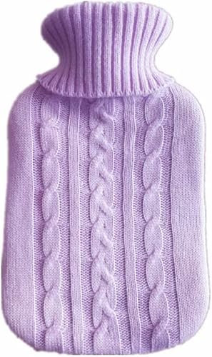 DQZRTUECA Wärmflasche Wärmflaschenbeutel, Gestrickter Wärmflaschenbezug 2000ml Acryl Lavendel 31x20 cm(Purple)