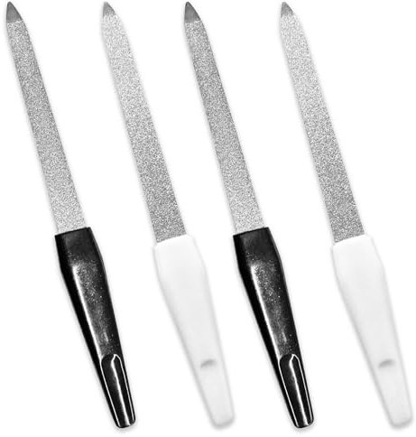 4 Pcs Nail Files for Natural Nails,Portable Metal Nail File for Women Men,Professional Nail File for Acrylic and Gel Nails,Double Side Nail Files with Plastic Handle,for Home,Beauty Salon(Black,White)