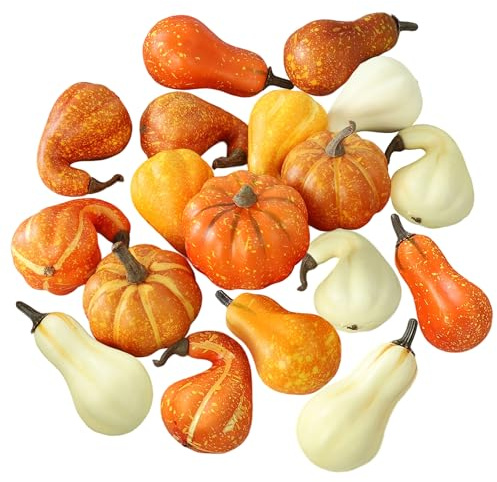Lcuasc 18pcs Artificial Pumpkins Decor Set Assorted Small Foam Fake Pumpkin for Autumn Table Tray Harvest Party Farmhouse Halloween Thanksgiving Decorations