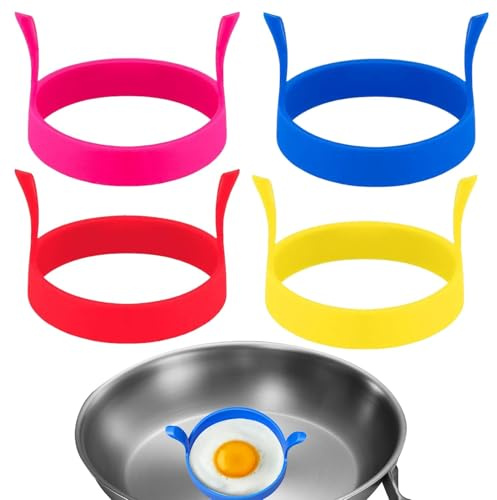 4 Pcs Fried Egg Ring Set – Non-Stick Egg Rings for Frying – Heat-Resistant Fried Egg Ring Moulds for Breakfast – Perfect Egg Rings for Frying Pan