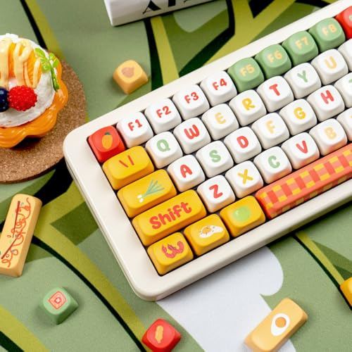 SUEHIODHY MOA Profile Keycaps, Yellow PBT Keycaps, Cute Dye-Sublimation Keyboard Caps Set, Custom Round Key Cap for 61/64/68/84/87/100/104/108 Cherry MX Mechanical Keyboards