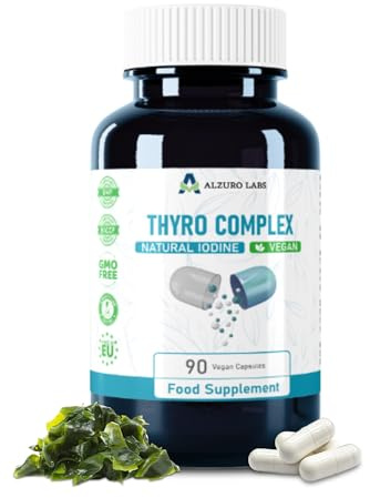 Alzuro Labs Thyro Complex | 90 Veganska Kapslar | Jod, Selen, Zink & L-Tyrosin | 3 Månaders Förbrukning | GMP & Testad av Oberoende Laboratorium