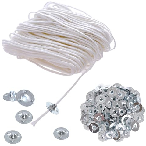 Mecha de vela de 1500 cm, de algodón, 75 hebras, con 100 piezas de base de metal, para manualidades navideñas gruesas