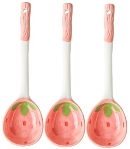 VERDANVERSE 3 StüCk Keramik DessertlöFfel Fruchtmuster LöFfel FüR Eis Joghurt Und Kaffee Ergonomisch Haushalt KüChenbesteck