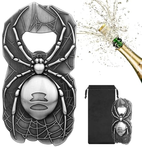 LKKCHER Spider Bottle Opener, Quirky Gift for Men Dad Grandad, Perfect Birthday Fathers Day Halloween Christmas Gifts for Men Women, Silver Spider Shaped Bar Tool with Gift Bag