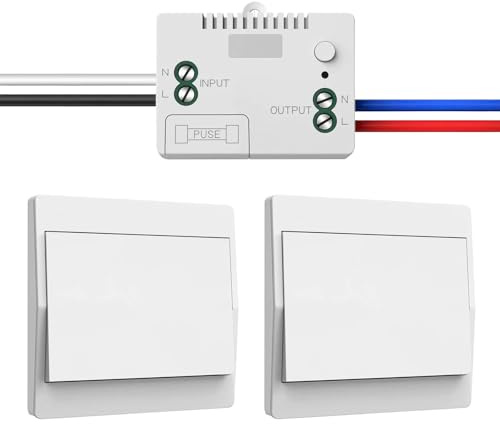 Kit d'interrupteur sans fil 230 V - Interrupteur sans fil autonome sans batterie - Interrupteur mural sans fil étanche avec récepteur - Portée jusqu'à 200 m - Intensité non variable (1 récepteur et 2