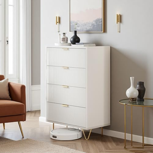 YGHQAP Cómoda blanca con 4 cajones, aparador de salón, cómoda de esquina moderna para dormitorio, salón, estudio, pasillo, color blanco