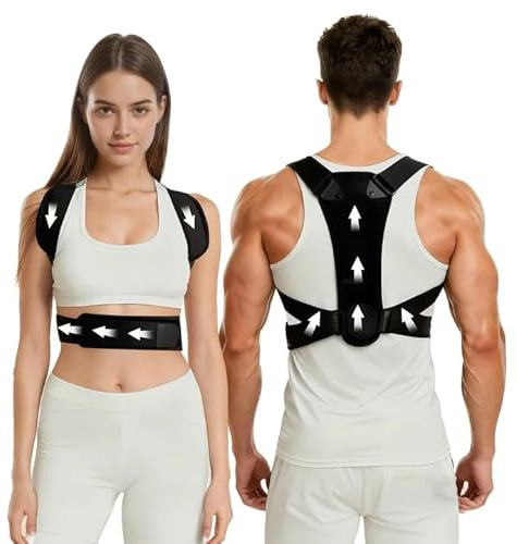 Rücken Geradehalter, Unisex, Verstellbar Gerader Rücken Geradehalter, Bequem Haltungskorrektur Rückengurt, Lindert Schmerzen Im Oberen Zurück Und In Der Schulter (Schwarz)