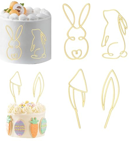 URROMA 3 PCS Easter Bunny Cake Decorations,Gravida Lines Gold Rabbit Cake Topper Cake Picks Art Cake Charm for Happy Easter Festival Spring Birthday Decor