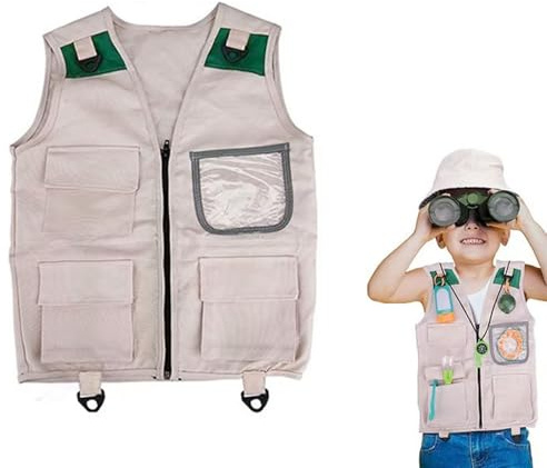 Kids Explorer Vest - Ärmlös Utomhusjacka, Safari Adventure-dräkt | Barns Fiskeväst, Naturutforskningsutrustning | Pojkar Flickor Rollspel Outfit För Vandring Camping Zoo Park Aktiviteter Används