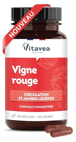 Vitavea Bien-être - Complément Alimentaire Circulation - Vigne Rouge - Jambes Légères et Circulation sanguine - Pilulier de 40 gélules - Cure 40 jours - Fabriqué en France