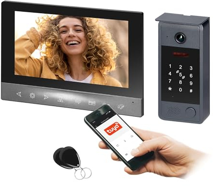 Miratic Visiophone Filaire Connecté Full HD 1080p Interphone Video WiFi Application Tuya Smart Caméra Extérieure IP65 Angle 144 Degrés avec Lecteur RFID Clavier à Code Éclairage Nuit IR (10, Pouces)