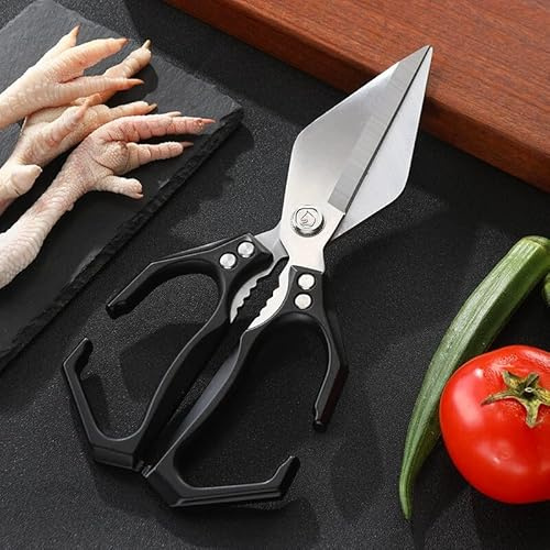 Ciseaux de Cuisine Multifonction en Acier Inoxydable, Coupe Viande Légumes Poisson, Lame Tranchante, Poignée Ergonomique, Passe au Lave-Vaisselle (Noir)