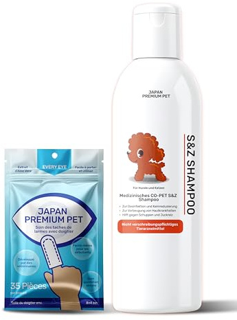 Tränenflecken Wipes für Hunde & Katzen (35 St) & Antibakterielles & Sensitives Hundeshampoo für Hunde und Katzen (300 ml) | Finger-Pads Augenpflege & Pflegendes Shampoo gegen Juckreiz & Schuppen | Mit