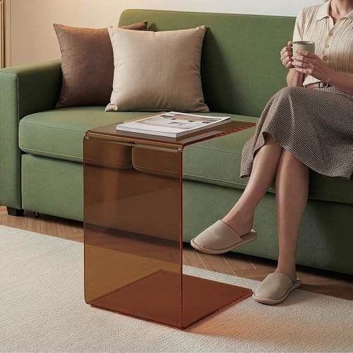 [en.casa] Beistelltisch Couch Trölmapilu Couchtisch Glas C-Form Tisch Wohnzimmer Glastisch quadratisch 60 x 40 x 40 cm Nachttisch Laptoptisch Braun