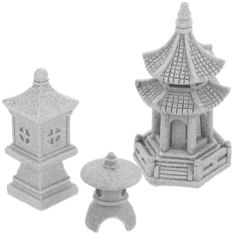 CALLARON Statues de Mini Pagode en Granulat Minéral 3pcs, Décoration Unique de Kiosque pour Jardin et Bonsaï, Ornements Charmants pour Extérieur et Petite Scène