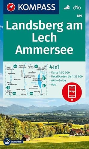 KOMPASS Wanderkarte Landsberg am Lech, Ammersee: 4in1 Wanderkarte 1:50000 mit Aktiv Guide und Detailkarten inklusive Karte zur offline Verwendung in ... (KOMPASS-Wanderkarten, Band 189)