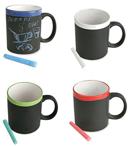 Curia Grabador Lote de 8 tazas pizarra surtidas en 4 colores diferentes. Incluye tiza