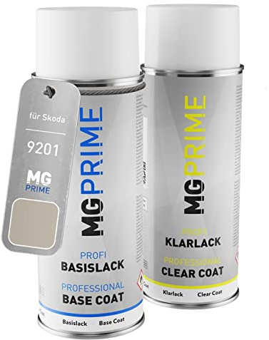 MG PRIME Billack Spray can set för Skoda 9201 / Q2 Sahara Beige Metallic Base coat klarlack spray can 400ml