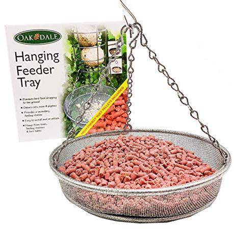 Oakdale Filled Hanging Bird Feeder Seed Tray, Decorative Outdoor Feeding Platform for Native Wild Birds, Birdwatching and Ornithology Friendly, Micro Mesh Food Perch