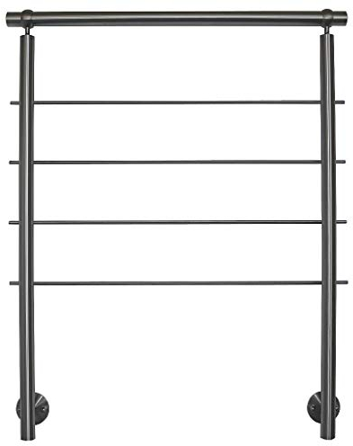 TIBU Geländer Edelstahl Handlauf für seitliche Montage 0,8m - 5,95m für Treppe Balkon Terrasse mit waagerechte Streben - Variante: Länge 100 cm mit 2 Pfosten und 4 Streben Seitenabstand 50mm