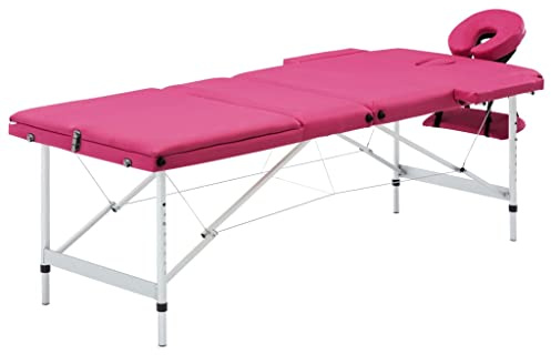 vidaXL Massagetisch Klappbar 3 Zonen mit Tragetasche Therapie Massageliege Massagebank Kosmetikliege Therapieliege Massage Liege Aluminium Rosa