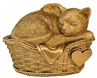 Monello Katzenurne Katze in Körbchen bis ca. 9 kg Tiergewicht individuelle Gravur auf Wunsch Katzenurne für Zuhause (Gold)