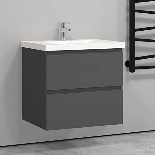 AICA sanitaire Meuble de Salle de Bain, Meuble de Rangement avec lavabo, Meuble sous Vasque Suspendu Anthracite 50 x 38.5 x 52 cm