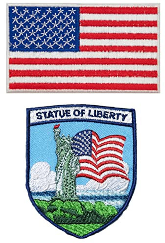 A-ONE 2 Stück Aufnäher New York Freiheitsstatue bestickt zum Aufbügeln oder Aufnähen mit Länderflagge Nr. 161C
