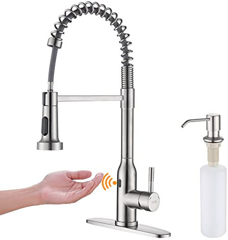 KEER Touchless Kitchen Faucet with Pull Down Sprayer, Brushed Nickel | Stainless Steel,Smart Motion Sensor,Hands Free,Single Handle,Soap Dispenser