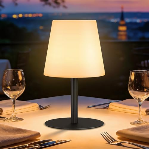 GGNOO LED Akku Tischlampe Kabellos Tragbare - 8-20H Akkulaufzeit, IP44 Wetterfest, Für Outdoor Indoor Garten Camping (Schwarz)