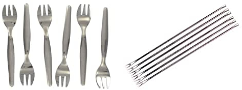 Fackelmann 32133 6 Fourchettes à Huîtres, Acier Inoxydable,17 x 8 x 2 cm & 43776 Lot de 6 fourchettes à crustacés, 6 fourchettes à crustacés, curettes pour fruits de mer, Argenté, 18,5 cm