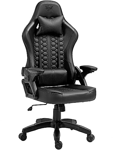 KRAKEN CHAIRS Gaming Stuhl Kunstleder - Schwarz - Bürostuhl - Ergonomisch Computer Stuhl Gamer - 130 kg Belastbarkeit - Gamerstuhl - Gamingsessel - Nackenpolster - Lendenpolster