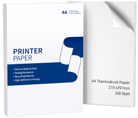 Thermopapier A4 für tragbaren Drucker M08F-A4, kompatibel mit Brother PJ762/PJ763MFi, Phomemo M08F, HPRT MT800/MT800Q, schnell trocknendes Thermopapier M08F Druckerpapier, 210x297mm, 200 Blatt