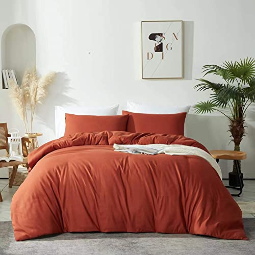 Michorinee Housse de Couette 220x240 Terracotta Parure de Lit 2 Personnes en Microfibre avec Fermeture Éclair, Parure Housse Couette Adulte Couleur Unie avec 2 Taie d'oreiller 65x65 cm