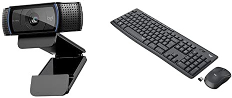 Logitech C920 Hd Pro Webcam, Videochiamata Full Hd 1080P/30Fps, Audio Stereo, ‎Funziona Con Skype & MK295 Kit Mouse e Tastiera Wireless – Tecnologia SilentTouch, Tastierino Numerico